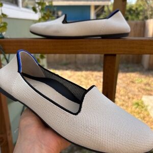 Rothy's Women's Slip-On Loafers - Cream and Black with Blue Trim